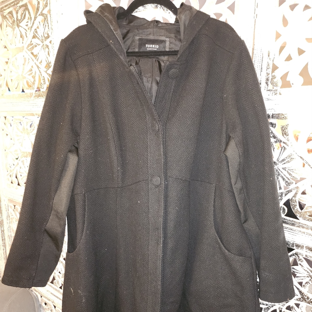 Torrid 3 Herringbone Wool Hooded lined coat